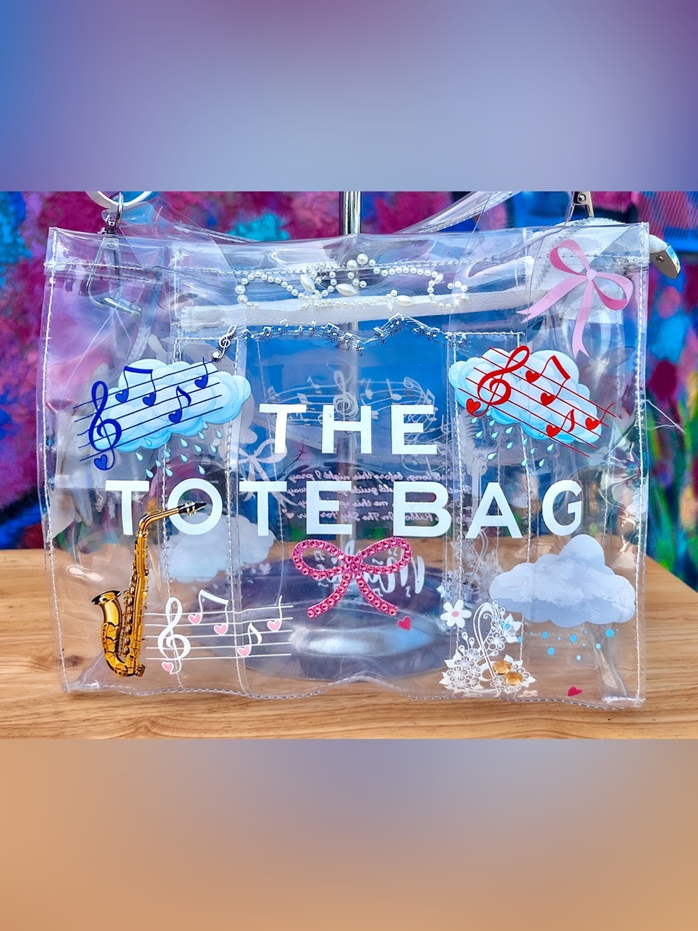 ‘GEMSTONE RIBBON’ Clear Medium Tote Bag 10” - Picture 1 of 8